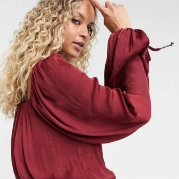 NWT Free People Another Round Balloon Sleeve Bodysuit XS Satin Loose Boho - Picture 4 of 11